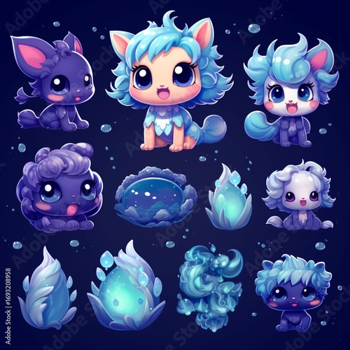 Set of Nine Cute and Magical  Fantasy Creature Characters