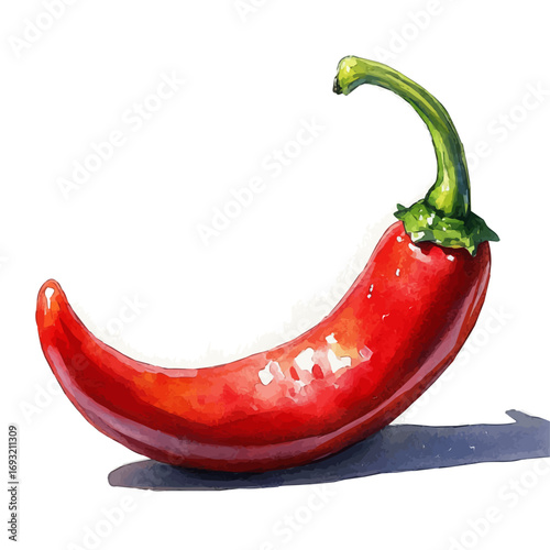 watercolor of Chili Pepper, vector, isolated on a white background.