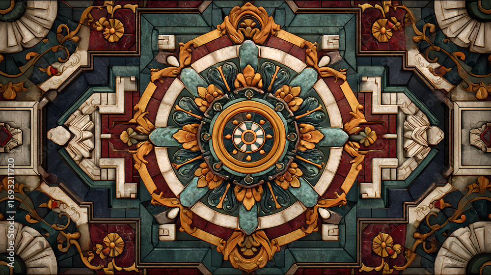 Fototapeta premium Ornate Ceiling Design A Detailed Architectural Marvel With Intricate Patterns