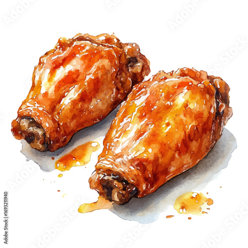 Chicken Wings, watercolor illustration vector, isolated on a white background.