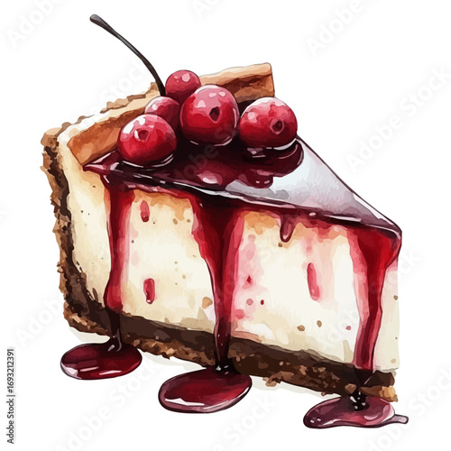Cheesecake, watercolor clipart vector, isolated on a white background.