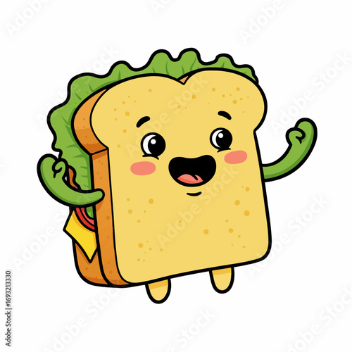 Happy sandwich character cheering with excitement and joy for food lovers