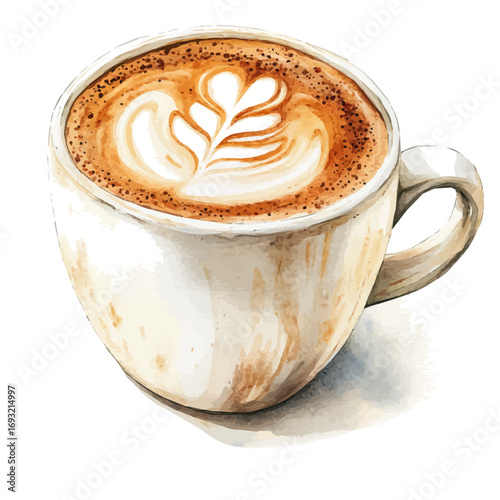 watercolor vector of Cappuccino, isolated on a white background.
