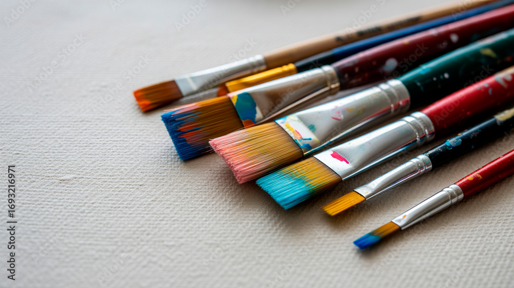 Fototapeta premium Closeup of colorful paintbrush bristles art creativity concept