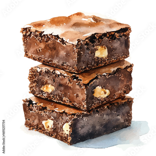 Brownies, watercolor drawing vector, isolated on a white background.