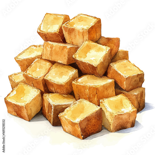 watercolor of Bread Pudding, vector, isolated on a white background.