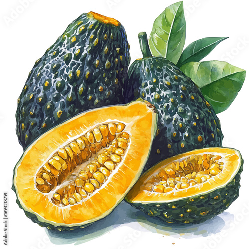 Breadfruit, watercolor illustration vector, isolated on a white background.