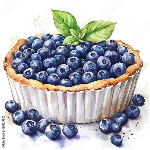 Blueberry Cobbler, watercolor drawing vector, isolated on a white background.