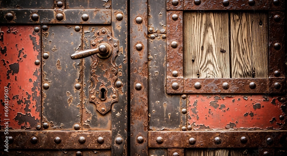 Fototapeta premium Rustic Metal Door with Wooden Panel.