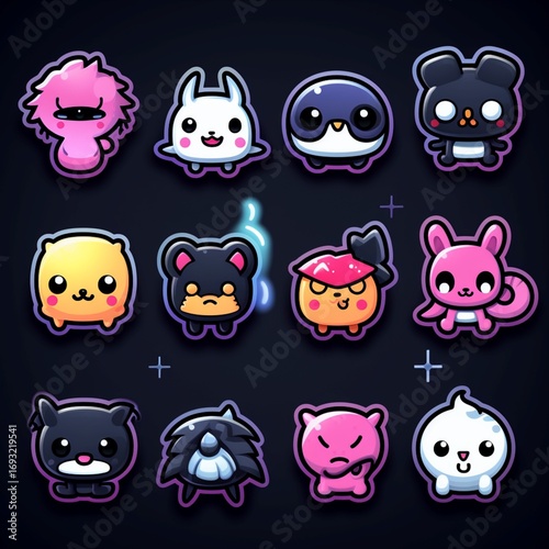 Vibrant Glowing Kawaii Monster Stickers