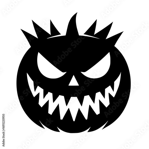 Black silhouette of a scary monster pumpkin face with sharp spikes
