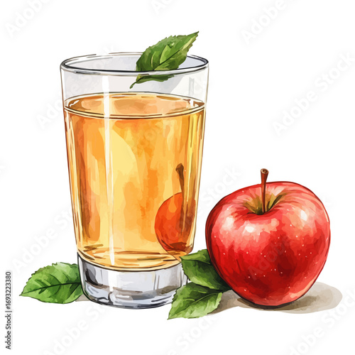 Apple Juice, watercolor drawing vector, isolated on a white background.