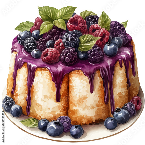 Angel Food Cake, watercolor vector, isolated on a white background.
