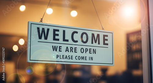 Welcome We Are Open Sign Business Door Window