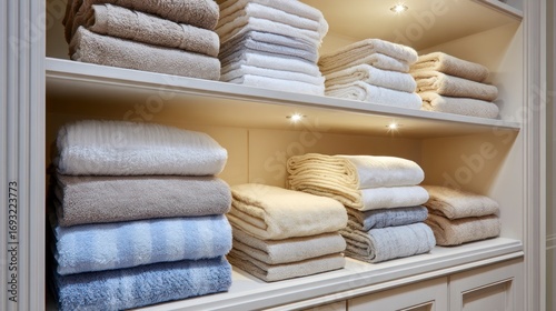 Organized linen closet shelving