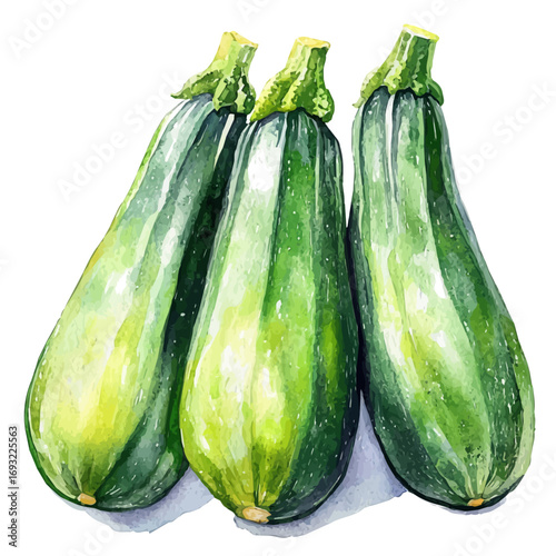 watercolor of Zucchini, vector, isolated on a white background.
