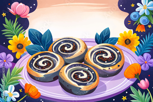 Polish makowiec poppy seed roll dessert, festive sweet bread, cultural pastry delicacy, traditional Eastern Europe food