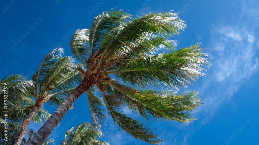 Fototapeta premium Palm trees blowing wind outdoors