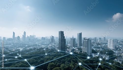 Smart City Network: Buildings, Connectivity, Technology, Skyline