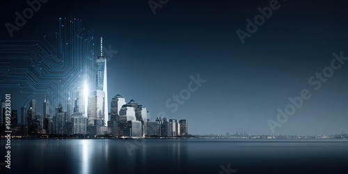 Smart City Technology: Futuristic New York Skyline - business travel