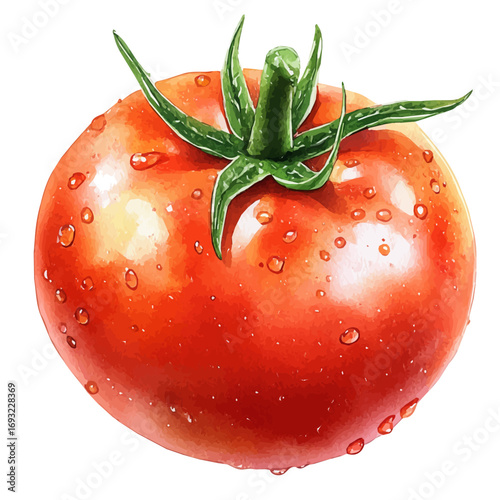 Tomato, watercolor illustration vector, isolated on a white background.
