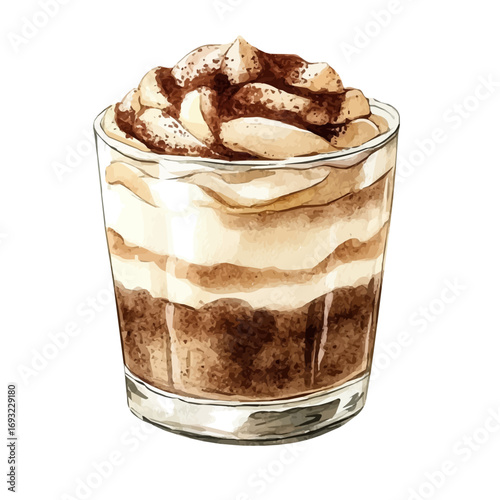 Tiramisu, watercolor vector, isolated on a white background.