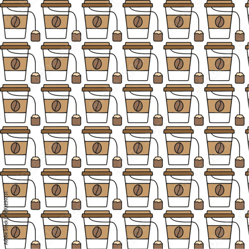 Seamless vector pattern icon with coffee and tea cups