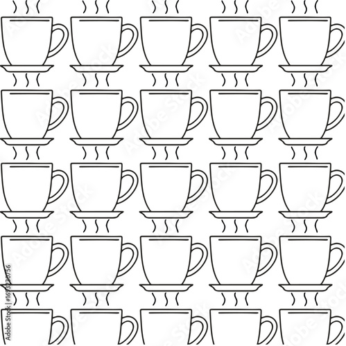 Seamless pattern of hot coffee cup vector art icons