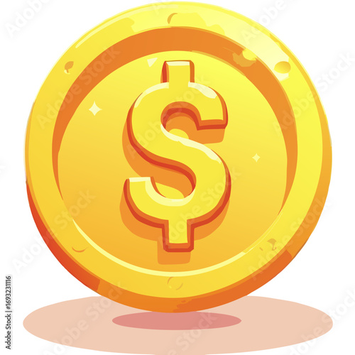 Golden Coin with Dollar Sign Symbolizing Wealth and Financial Success in Business and Investment Concepts