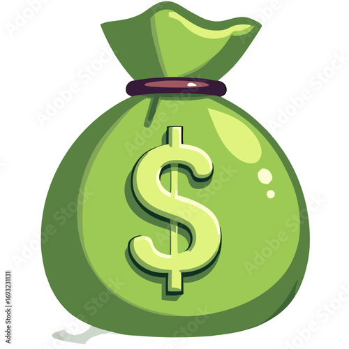 A striking illustration of a green money bag with a dollar sign, symbolizing accumulated money, savings, and sound personal finance. Represents wealth and prosperity