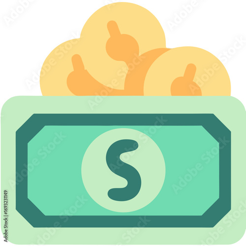 Dollar bill with coins a graphic of saving money and finance using an image related to wealth and currency as financial concept