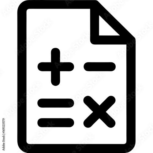 Mathematical Equations Document Icon Plus, Minus, Equals, Multiply Symbols