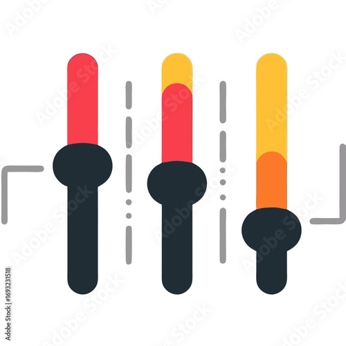 Digital Audio Equalizer Controls for Sound Adjustment and Mixer Settings, Illustrating Volume and Tone Level Customization for Optimal Listening Experience