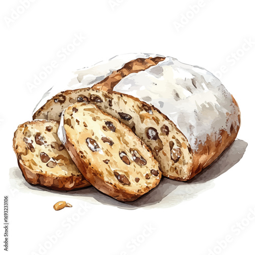 Stollen, watercolor painting vector, isolated on a white background.