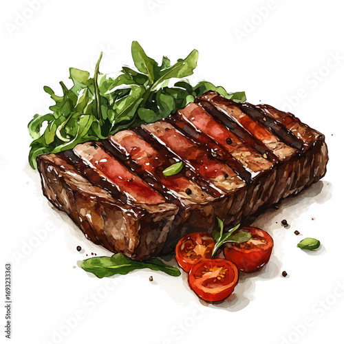 Steak, watercolor drawing vector, isolated on a white background.