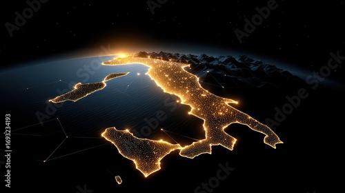 Italy Map Network, Data Visualization, City Lights, Technology