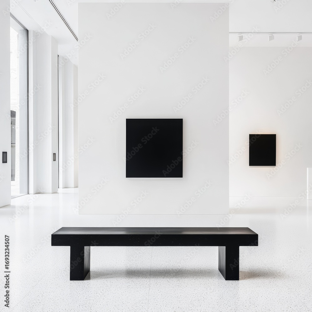 custom made wallpaper toronto digitalMinimalist Gallery Interior with Black Bench and Artwork ,art ,design
