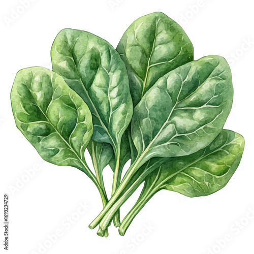 watercolor vector of Spinach, isolated on a white background.