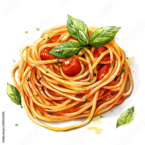 Spaghetti, watercolor clipart vector, isolated on a white background.
