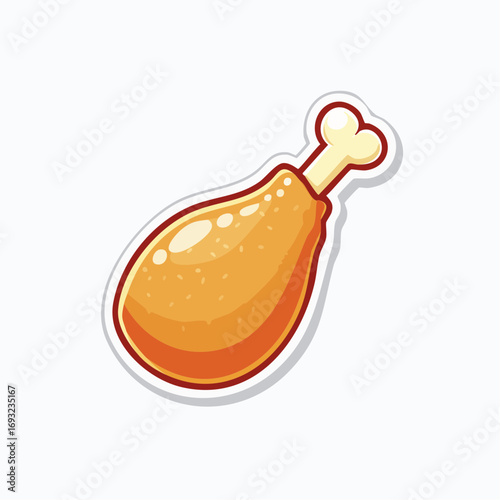 Fried chicken leg illustration, vector. Fried chicken sticker.