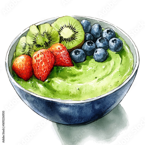 Smoothie Bowl, watercolor painting vector, isolated on a white background.
