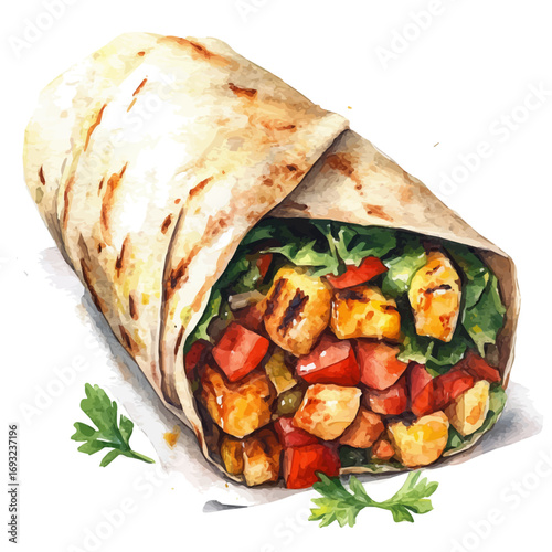 Shawarma, watercolor vector, isolated on a white background.