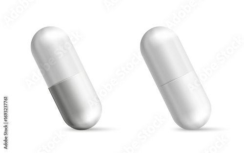 Medical pills vector realistic illustration. Pharmaceutical tablet designs. White pills illustration. Medicament capsules