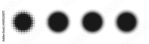 Circle halftone. Abstract dotted circles. Round halftones geometric dots gradient. Halftone texture. Halftone gradient illustration