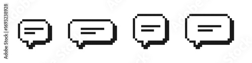 Pixelated speech bubbles. Different shapes of speech bubbles icons. Speech bubbles icons in pixel art style