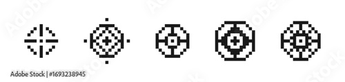 Pixelated target Icon. Retro Gaming Crosshair Symbol. Aim Symbol in Pixel Art Style