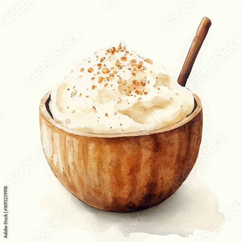 Rice Pudding, watercolor illustration vector, isolated on a white background.