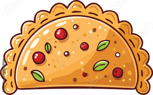 A tasty, baked empanada with a decorative crust, garnished with herbs and tomatoes. A vector illustration of a traditional Latin American pastry or snack. Generative AI