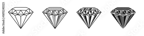 Geometric Diamond Vector Illustrations in Black and White