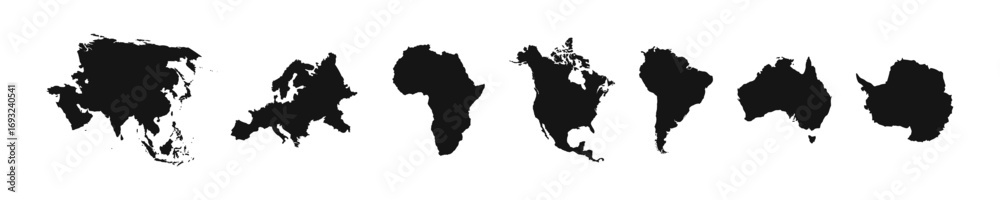 Obraz premium World continents silhouettes. Set of icons with world continents. World map